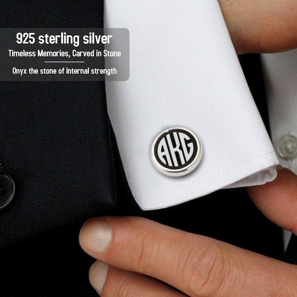 Monogrammed Cufflinks Black Etsy