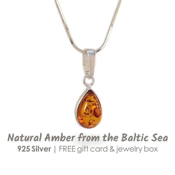 Amber drop Pendant Necklace,Sterling Silver,Amber Jewellery,Real Amber Jewelry,Gift Jewelry,Bernstein,Baltic amber jewelry