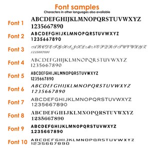 May include: A graphic showing 10 different font styles, labelled Font 1 through Font 10. Each font style displays the alphabet in uppercase and the numbers 1235667890.
