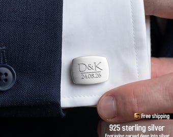 Personalized Wedding Cufflinks - Sterling silver Groom Cufflinks Gift - Rectangular Cufflinks - Engraved cuff links