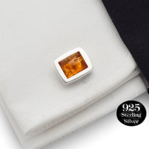 Gemelos de ámbar báltico natural, plata de ley, regalo para hombres, regalo de aniversario para él, gemelos de boda, gemelos de piedra, la mejor calidad