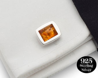 Boutons de manchette en ambre baltique naturel, argent sterling, cadeau pour hommes, cadeau d’anniversaire pour lui, boutons de manchette de mariage, boutons de manchette en pierre, meilleure qualité