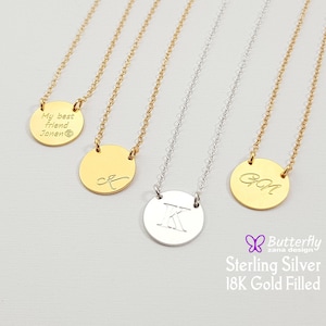 Colar circular de prata personalizado – pingente de disco com letra gravada – colar circular longo, delicado, delicado e diário em camadas
