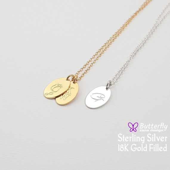 Custom Silver Oval Necklace Personalized Large Oval Necklace Initial Tag Necklace Gift for Her Everyday Jewelry Etsy