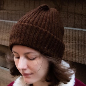 Large Unisex Beanie Lambswool Brown melange Loose fit, Ribbed Knitted Hat Outdoor Activities, Watch Cap beanie, Merino Fisherman Beanie