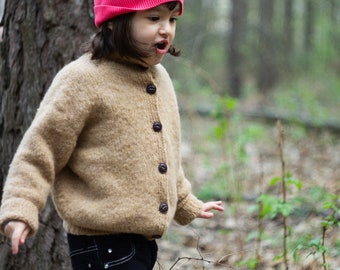 Oversize Unisex Kids Cashmere Cardigan Jacket, Hand knitted Toddler Camel Cardigan Sweater with Buttons, Made To Order