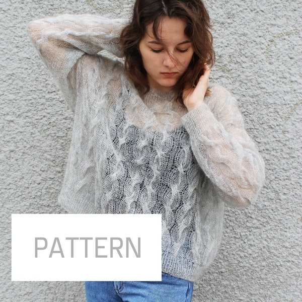 Mohair sweater PDF knitting pattern printable Oversized cable knit cropped sweater pullover Templates loose feminine boho sweater jumper