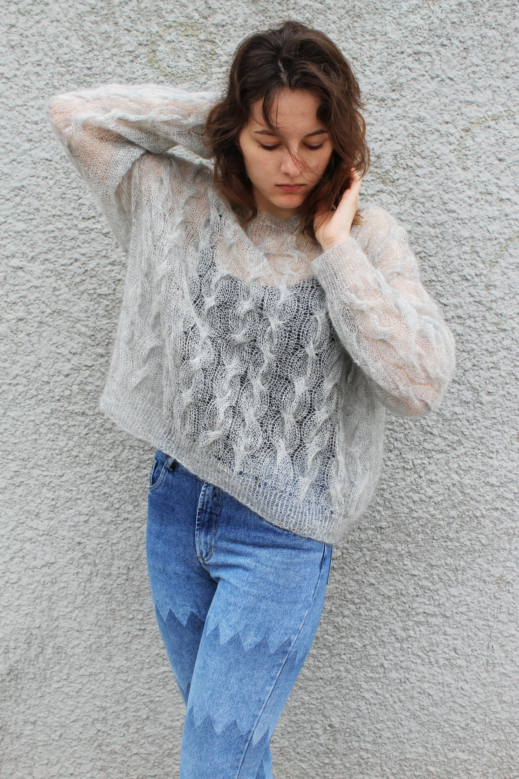 Oversized Cable Knit Fuzzy Mohair Sweater Pullover, Loose Knit Cropped Sweater Jumper, Long Sleeve Crop Top, Bohemian Clothing MADE TO ORDER - Etsy Oversized Cable Knit Fuzzy Mohair Sweater Pullover, Loose Knit Cropped Sweater Jumper, Long Sleeve Crop Top, Bohemian Clothing MADE TO ORDER - Etsy