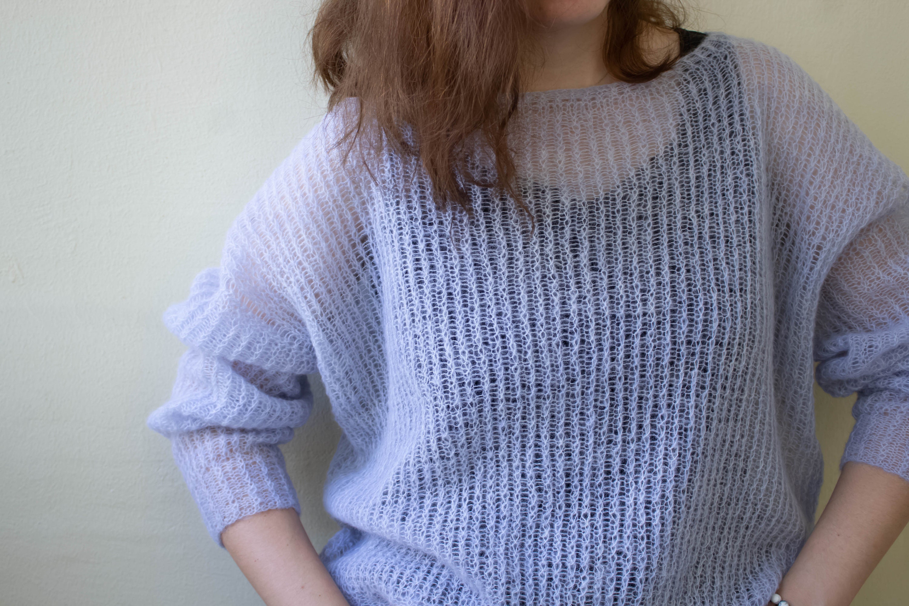 Oversize Sheer Alpaca Short Sweater Jumper Sky Blue, Loose