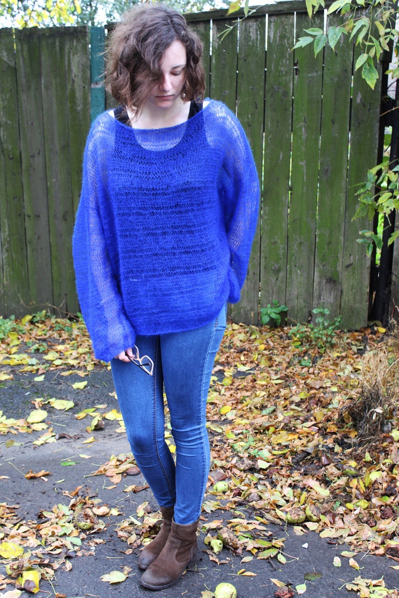 Loose knit oversized mohair sweater jumper plus size Royal | Etsy