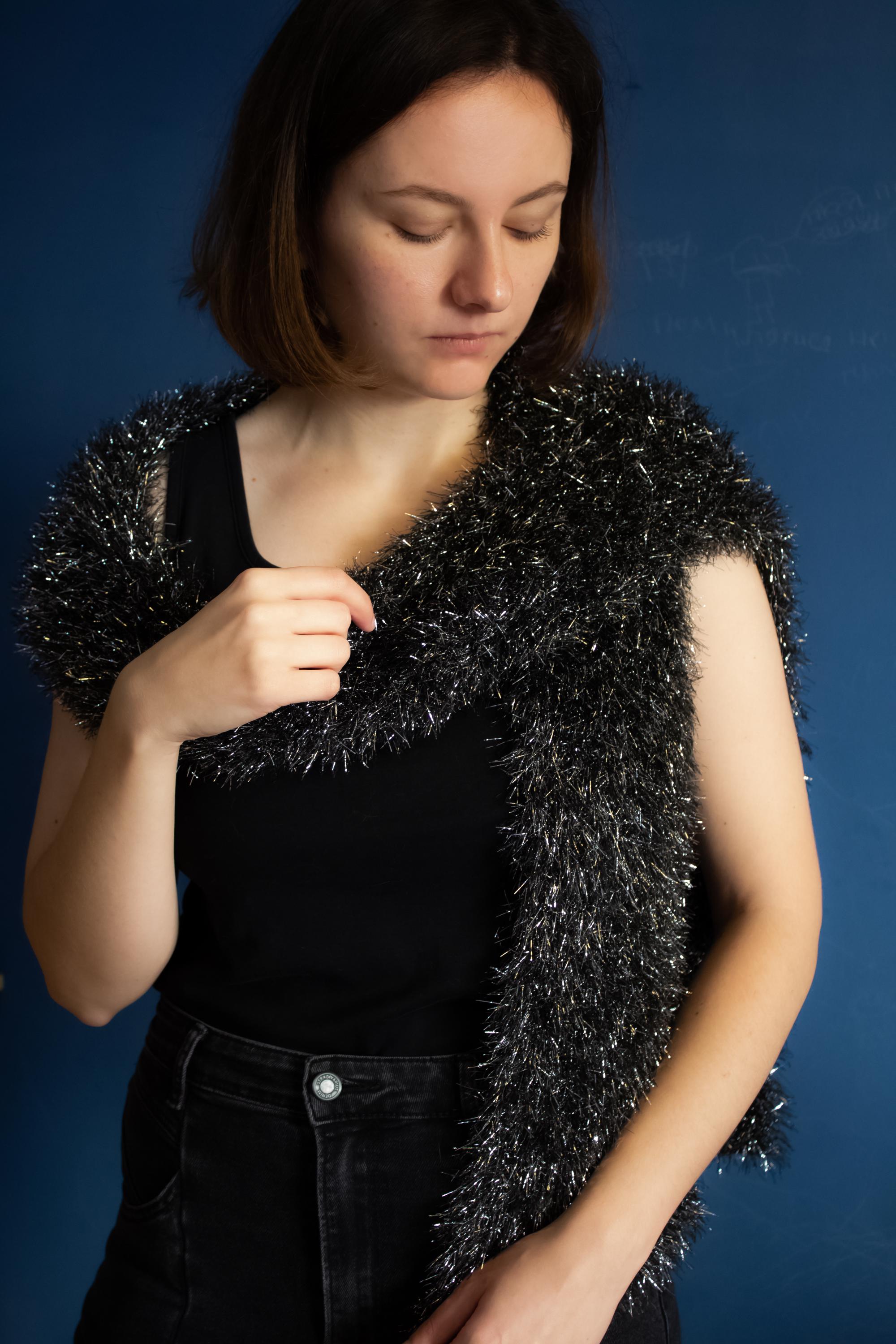 スカーフ LUREX SCARF Silver Lurex Shiny Scarf, Black White Soft Shoulder Cover up