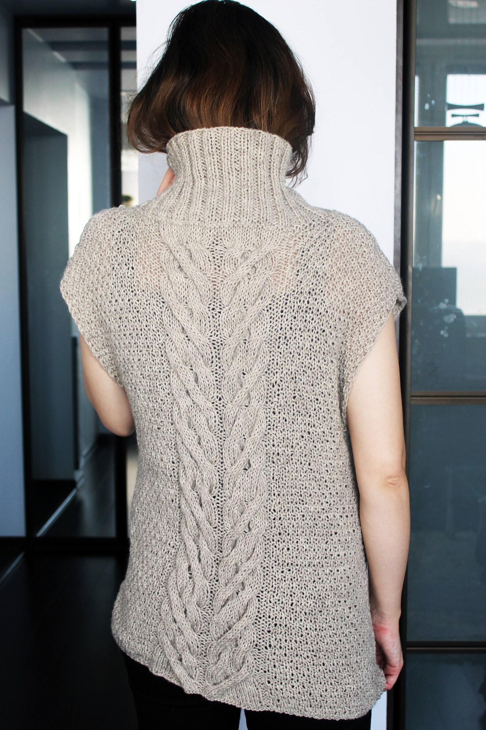Cabled turtleneck sleeveless sweater vest Cable knit slouchy Etsy