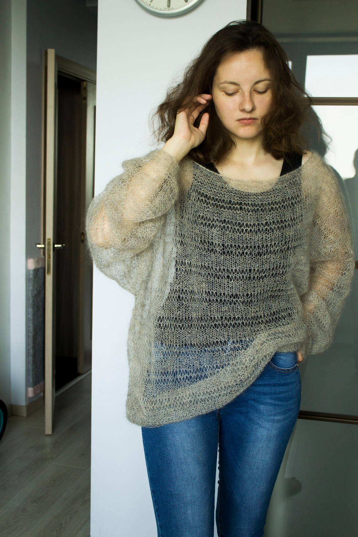 Oversized Gray Mohair Sweater Dress Plus Size Hand Knit - Etsy