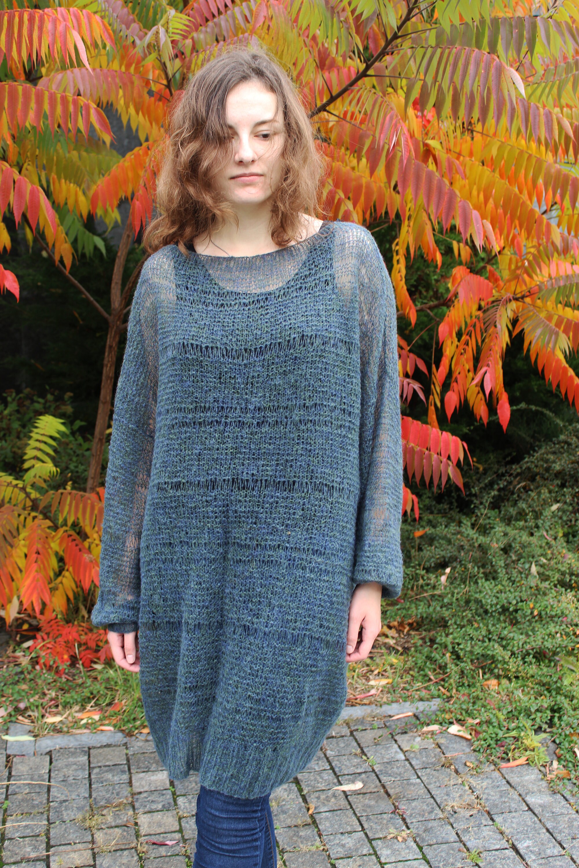 Long mohair sweater dress plus size Loose knit fuzzy pullover Etsy