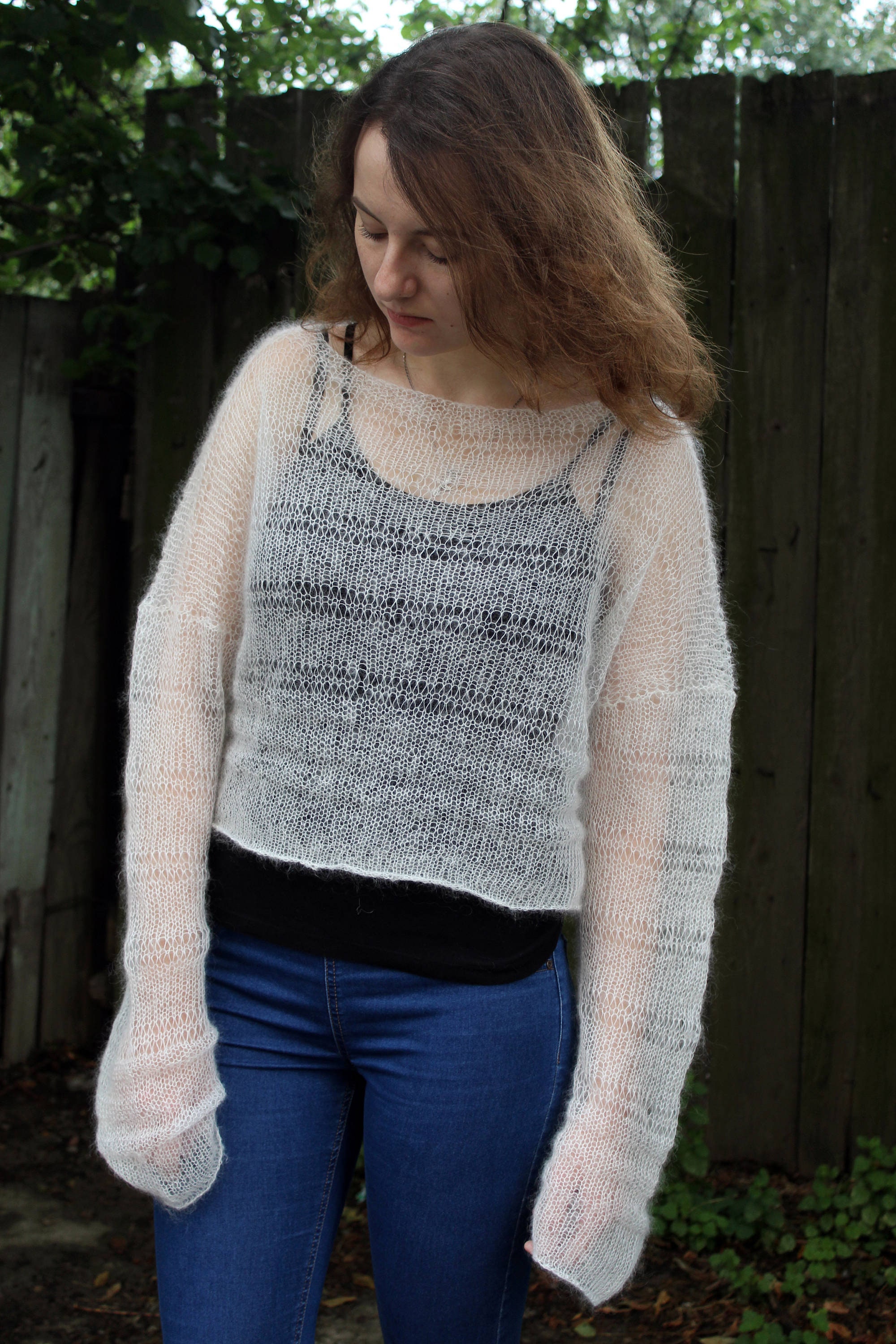 Oversized Sheer Mohair Cropped Sweater off White Bohemian - Etsy