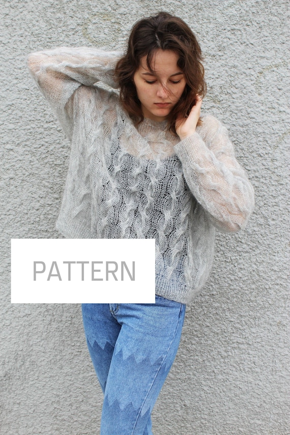 Mohair Sweater Knitting Patterns Printable Woman Oversized Cable Knit Cropped Sweater Pullover Templates Loose Sweater Jumper Boho Clothing
