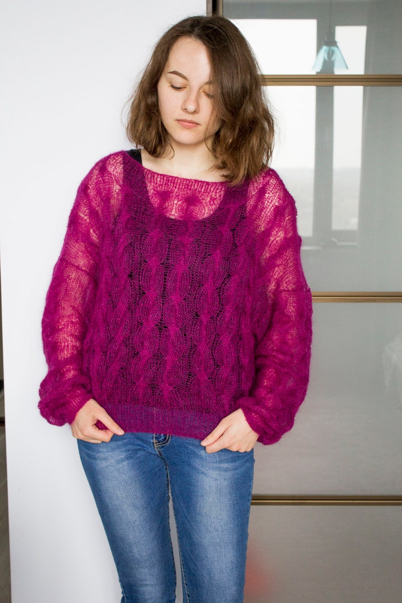 Oversize Cable Knit Fuzzy Mohair Sweaters Pullover Loose Fit - Etsy