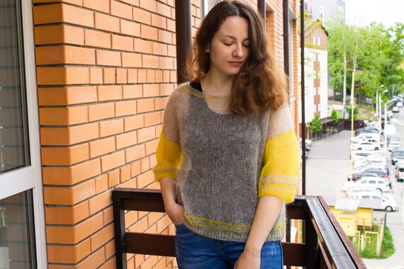 Loose Knit Thin Summer Sweater Mohair, Light Fuzzy Pullover