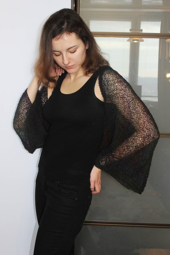 New Ladies Black Lurex Kimono Shrug Plus Sizes 16-26