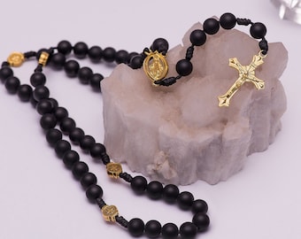 Beautiful Rosary Catholic Black Beads with Jesus Cross, Birthday rosary, Family rosary, Catholic rosary, Rosary beads