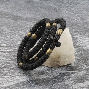 Schwarzes Soutache Chotki Armband 100 Knoten, Orthodoxes Gebetsseil Kreuz Armband, christliches Armband, Komboskini Halskette, östlicher Rosenkranz