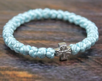 Orthodoxe gebedstouw armband 33 knopen lichtblauwe komboskini orthodoxe sieraden, christelijke geschenken, christelijke armband, christelijke sieraden