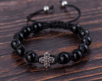 Crossed Agate Stone Bracelet Bracelet With Cross Catholic Jewelry Armband Wristband Charm Bangle Prayer Custom Cross Strong