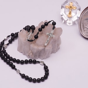 Catholic Beautiful Rosary Black Beads with Jesus Cross, Birthday rosary, Family rosary,