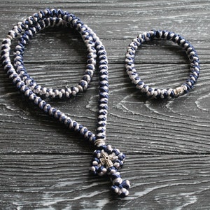 Two color set: Orthodox Prayer Rope Rosary 100 knots + bracelet 33 knots, brojanica, komboskini, christian jewelry, christian bracelet