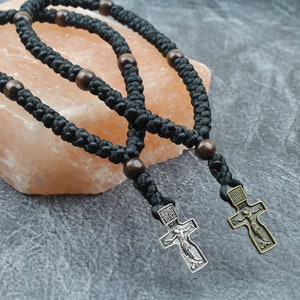 Jesus Cross Prayer Rope 50 knots, Orthodox Crucifix, Pocket chotki, Greek orthodox christian prayer rope