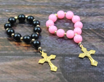 Jesus cross pocket rosary, One Decade Rosary, Christian Stone Rosary, Catholic rosary, Mini rosary, Finger rosary