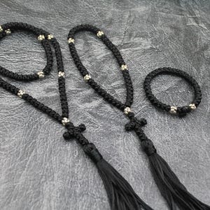 Orthodox Prayer Rope 30-200 knots, Orthodox komboskini, Christian knotted prayer rope, Black eastern rosary, Religious handmade  gift