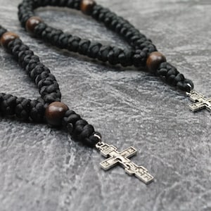 Russisch Ortulian Kreuz Gebetsseil 33/50 Knoten, Tasche Jesus chotki, kybernetisches Kruzifix, griechisch christliches Gebetsseil