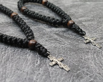 Orthodox Cross Prayer Rope 33/50 knots, Pocket Jesus chotki, Orthodox Crucifix, Greek christian prayer rope