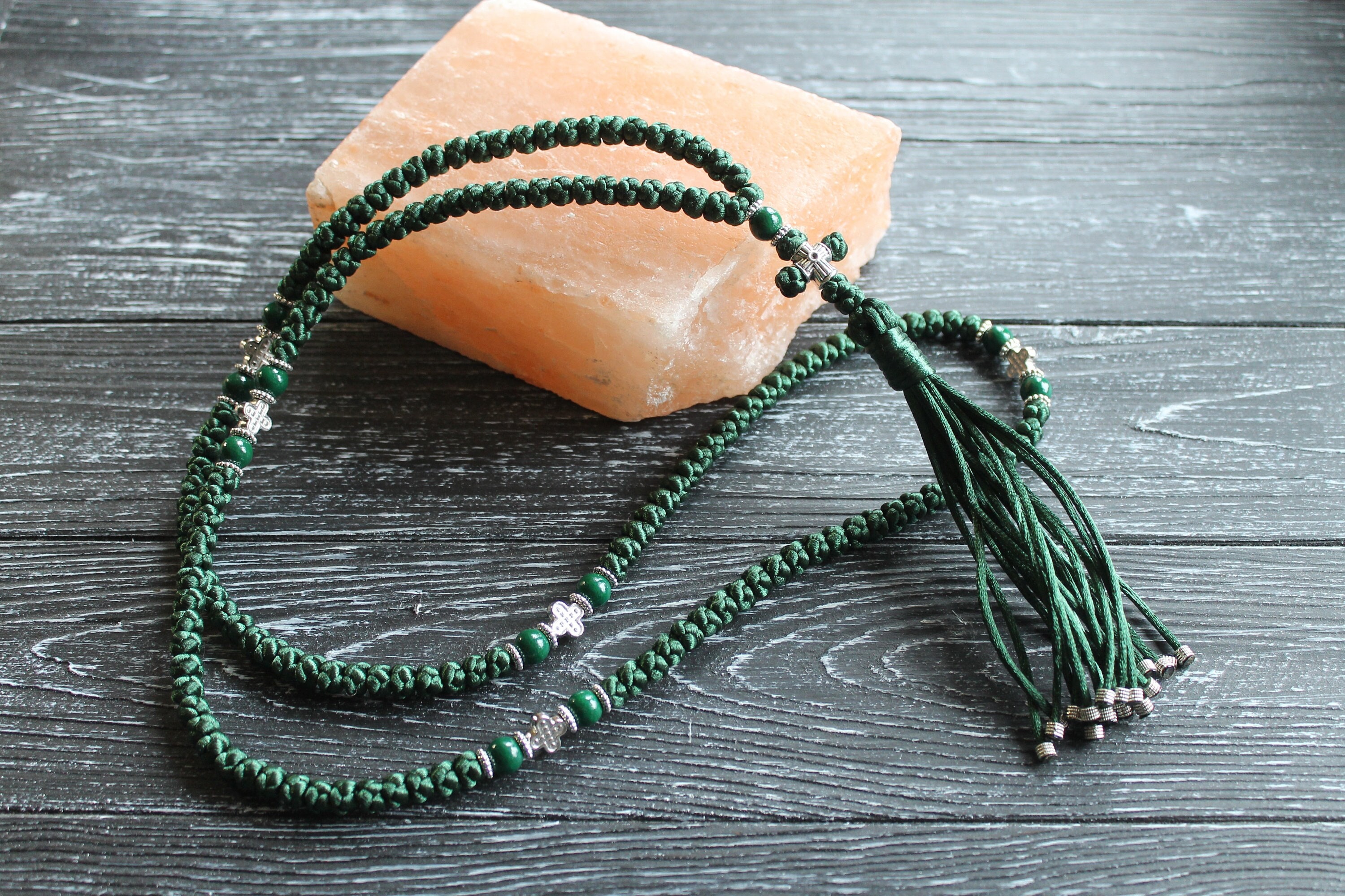 Chotki Chapelet Pendentif Bénir Chrétien Orthodox Grec Fait Main Laine 100 Noeuds Couleur Noir