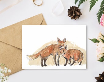 Greetings Card - Autumn Foxes