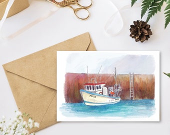 Greetings Card - Boat in Harbour