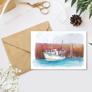 Carte de voeux - Bateau dans le port