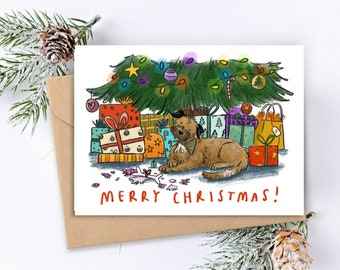 PACK OF 5 Dog Present Christmas Cards