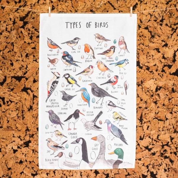 Tea Towel Types of British Birds