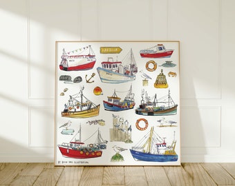 Cornish fishing boats - giclée art print