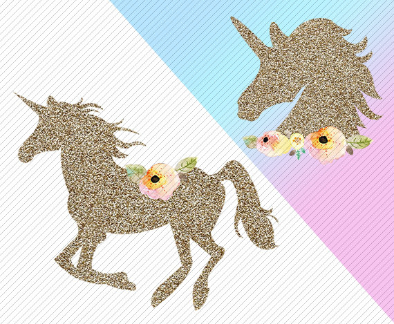 Watercolor Unicorn Clipart. Unicorn Printable. Golden Unicorns Gold ...