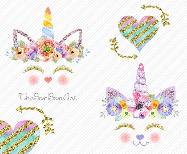 Aquarell Einhorn Clipart. Einhorn bedruckbar. Goldene | Etsy