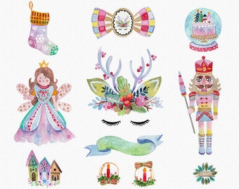 Christmas Clipart. Watercolor Christmas  ClipArt. Holiday Clipart.  Rudolph clipart. Reindeer Clipart. Nutcracker clipart. Winter Clipart