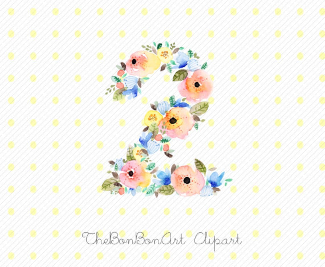 Flower Numbers Watercolor Clipart. Floral Numbers Watercolor Clipart ...
