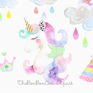 watercolor Unicorn Clipart. Unicorn Printable. Baby Shower Kids Party clipart. rainbow, clipart illustration.diy baby birthday invite. image 3