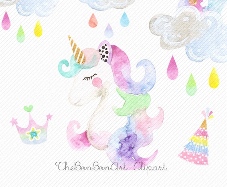 watercolor Unicorn Clipart. Unicorn Printable. Baby Shower Kids Party clipart. rainbow, clipart illustration.diy baby birthday invite. image 3