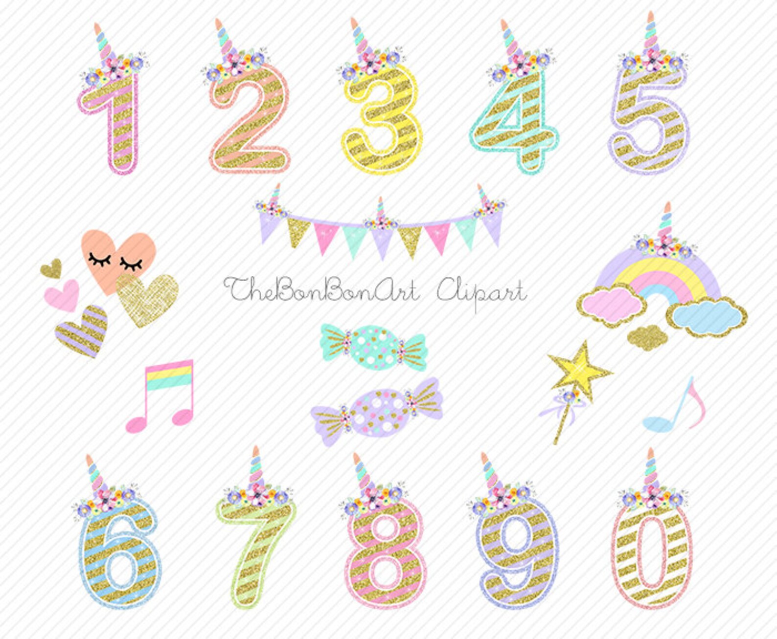 number clipart watercolor unicorn clipartfloral numbers etsy