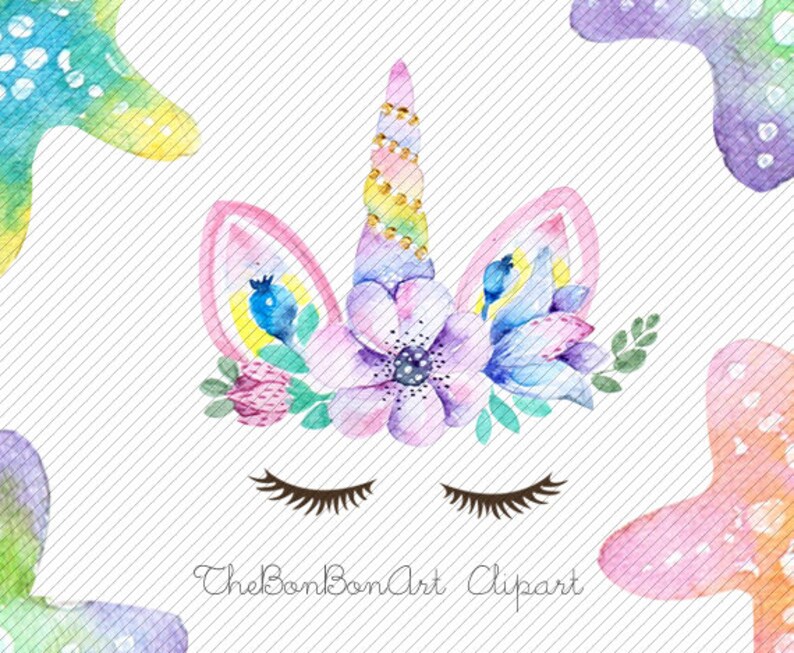 watercolor Unicorn Clipart. Unicorn Printable. Baby Shower Kids Party clipart. rainbow, clipart illustration.diy baby birthday invite. image 2