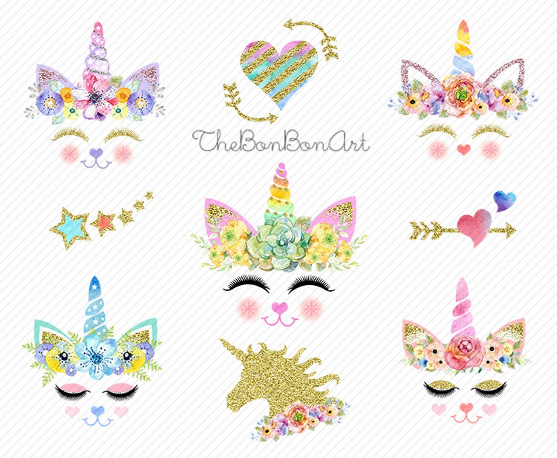 watercolor unicorn clipart unicorn printable golden unicorns etsy